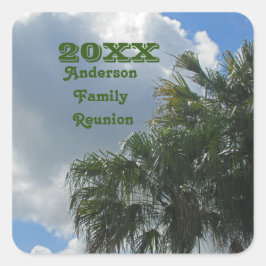 Adesivo Quadrado Encontro de Família Tropical Palmeiras Férias de V