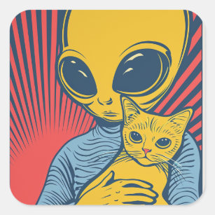 Adesivo Quadrado Encontros de alienígena: Homenagem de Arte Pop com