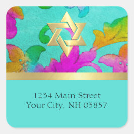 Adesivo Quadrado Endereço de devolução Aqua e Damasco cor-de-água r