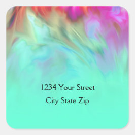 Adesivo Quadrado Endereço de devolução Aqua Tie Dye Design
