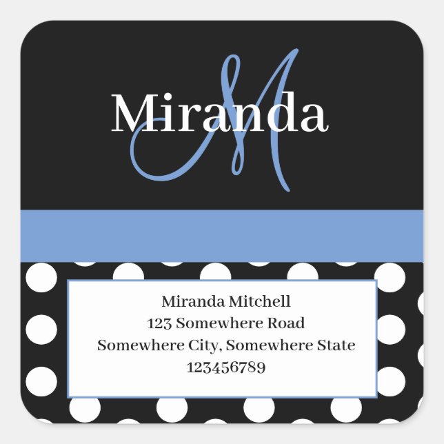 Adesivo Quadrado Endereço de devolução da Bolinhas branca do Monogr (Frente)