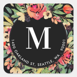 Adesivo Quadrado Endereço de Devolução da Circular Floral Vermelha