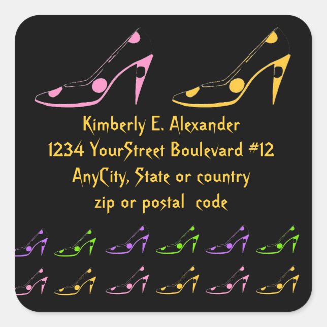 Adesivo Quadrado Endereço de devolução de alto salto da bolinhas (Frente)