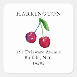 Adesivo Quadrado Endereço de devolução de cerejas pintadas à mão
