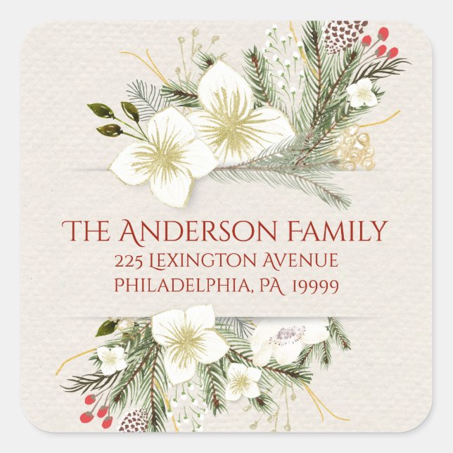 Adesivo Quadrado Endereço de Devolução de Cores Aquáticas Botânicas (Frente)