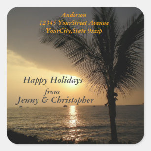 Adesivo Quadrado Endereço de devolução de feriados e Pôrs do sol tr