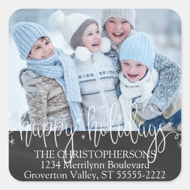 Adesivo Quadrado Endereço de Devolução de Fotografias FELIZES de Sc (Frente)