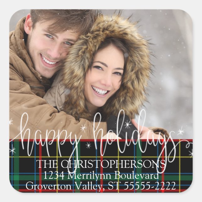 Adesivo Quadrado Endereço de Devolução de Fotografias FELIZES de Sc (Frente)