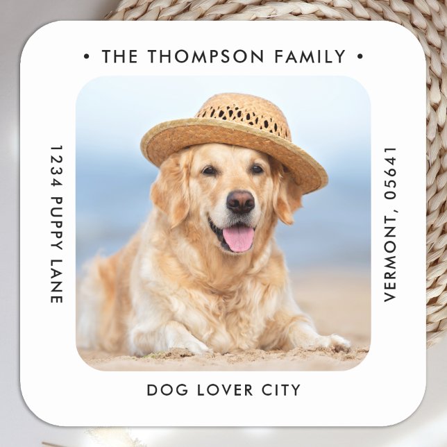 Adesivo Quadrado Endereço de devolução de fotos personalizado moder (Criador carregado)