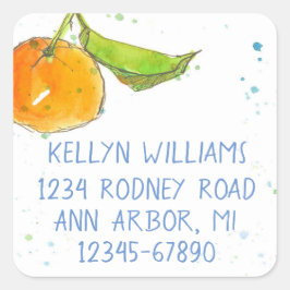Adesivo Quadrado Endereço de devolução de Fruta de Aquarela Tangeri