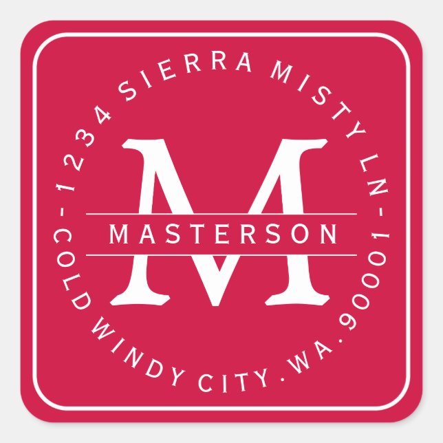 Adesivo Quadrado Endereço de devolução de Natal do Monograma Person (Frente)