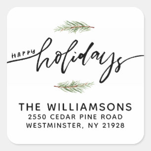 Adesivo Quadrado Endereço de devolução de pinho de férias felizes