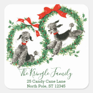 Adesivo Quadrado Endereço de devolução de Poodles de Vintage de Nat