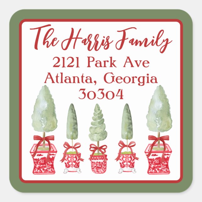 Adesivo Quadrado Endereço de devolução de tópicos da Chinoiserie Ve (Frente)