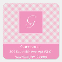 Endereço de devolução de Xadrez rosa e branca -