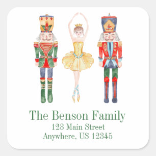 Adesivo Quadrado Endereço de devolução do Balé Nutcracker Watercolo