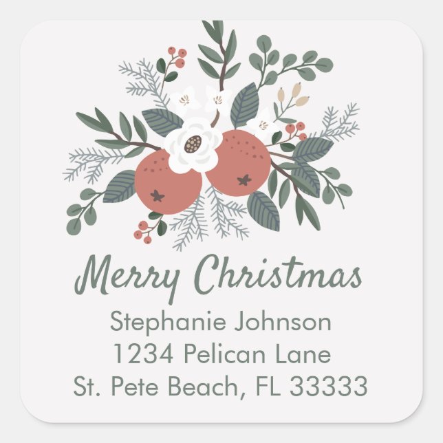 Adesivo Quadrado Endereço de devolução do Convênio Floral de Folha  (Frente)