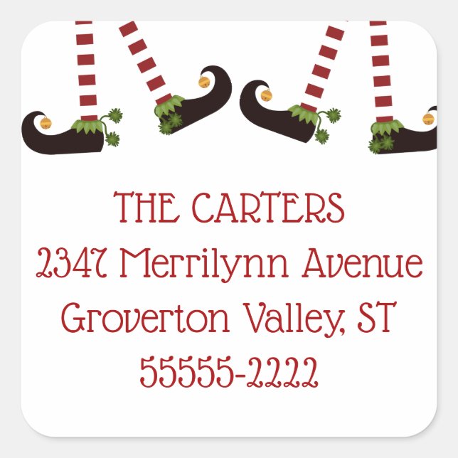 Adesivo Quadrado Endereço de devolução do Elf Legs de Natal (Frente)