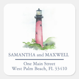 Adesivo Quadrado Endereço de devolução do Farol de Aquarela