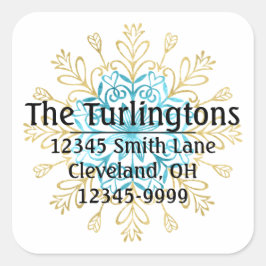 Adesivo Quadrado Endereço de devolução do floco de neve Dourado e A