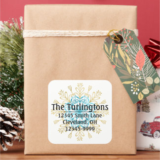 Adesivo Quadrado Endereço de devolução do floco de neve Dourado e A