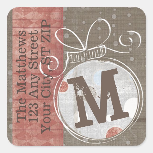 Adesivo Quadrado Endereço de devolução do Jingle Bell Monographic (Frente)