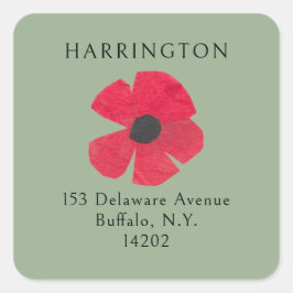 Adesivo Quadrado Endereço de devolução do Médio Vermelho do século 