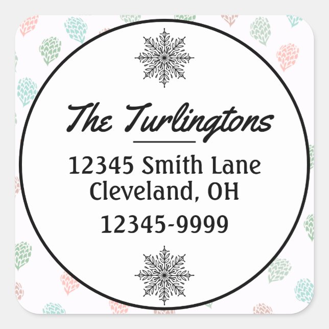 Adesivo Quadrado Endereço de devolução do pinheiro de Natal pintado (Frente)