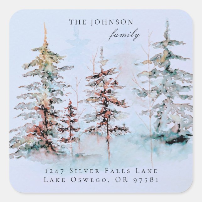 Adesivo Quadrado Endereço de devolução do pinho de Natal Elegante W (Frente)