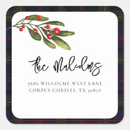 Adesivo Quadrado Endereço de devolução do Tartan Clássico Russo da