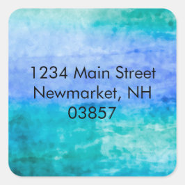 Adesivo Quadrado Endereço de Devolução Fluxos de Cores de Água Azul