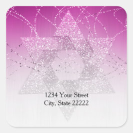 Adesivo Quadrado Endereço de devolução Magenta - Pink - estrela bri