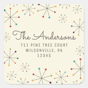 Adesivo Quadrado Endereço de Devolução Moderna do Meio Século