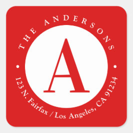 Adesivo Quadrado Endereço de Devolução Monograma Círculo Vermelho