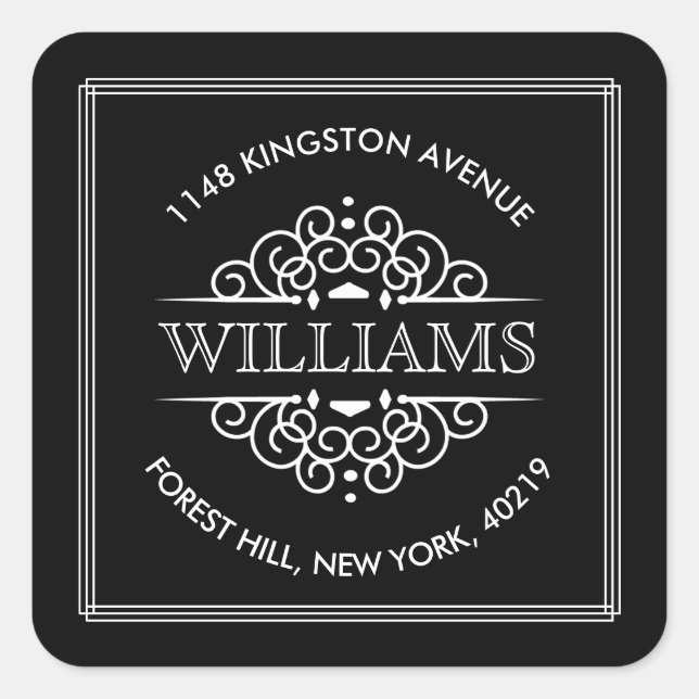 Adesivo Quadrado Endereço de devolução personalizado de Ornamentado (Frente)