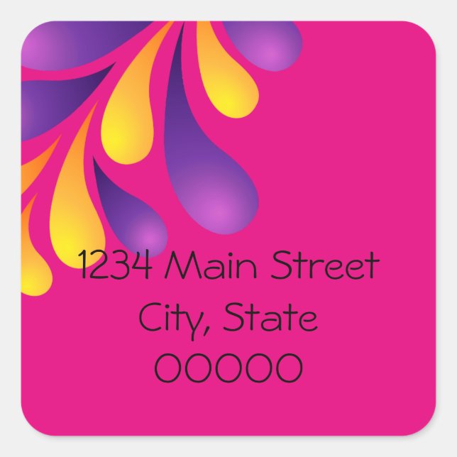 Adesivo Quadrado Endereço de Devolução Pó Negrito Púrpura Amarelo Q (Frente)
