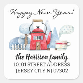 Adesivo Quadrado Endereço de devolução Watercolor Casa de Natal
