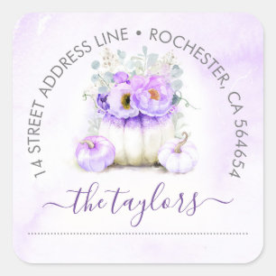 Adesivo Quadrado Endereço de Fall Party Pumpkin da Glitter Roxo