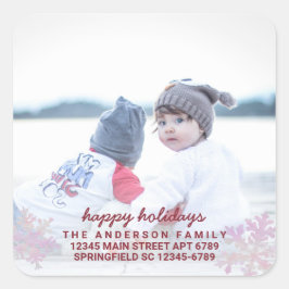 Adesivo Quadrado Endereço de Feriado de Fotografia do Floco de Neve