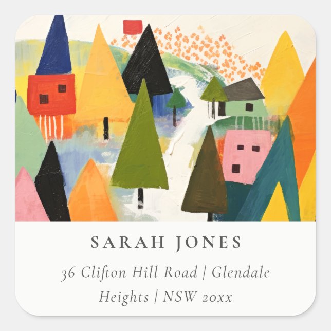 Adesivo Quadrado Endereço de Paisagem de Natal do Bold Retro Abstra (Frente)