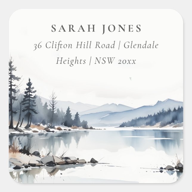Adesivo Quadrado Endereço de Paisagem de Winter Snow Mountain Lake (Frente)