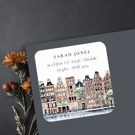 Adesivo Quadrado Endereço de Paisagem do Canal de Amesterdã