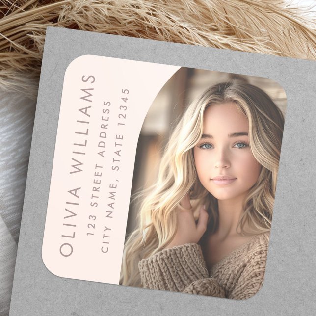 Adesivo Quadrado Endereço de retorno da formatura rosa pálida em ar (Arch photo pale pink graduation return address square sticker)