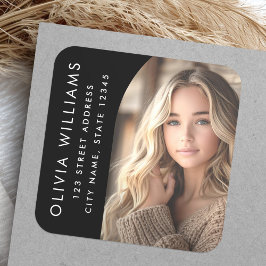 Adesivo Quadrado Endereço de retorno da graduação do formando preto