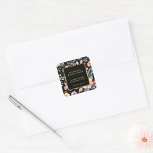 Adesivo Quadrado Endereço de retorno das flores de aquarela profiss