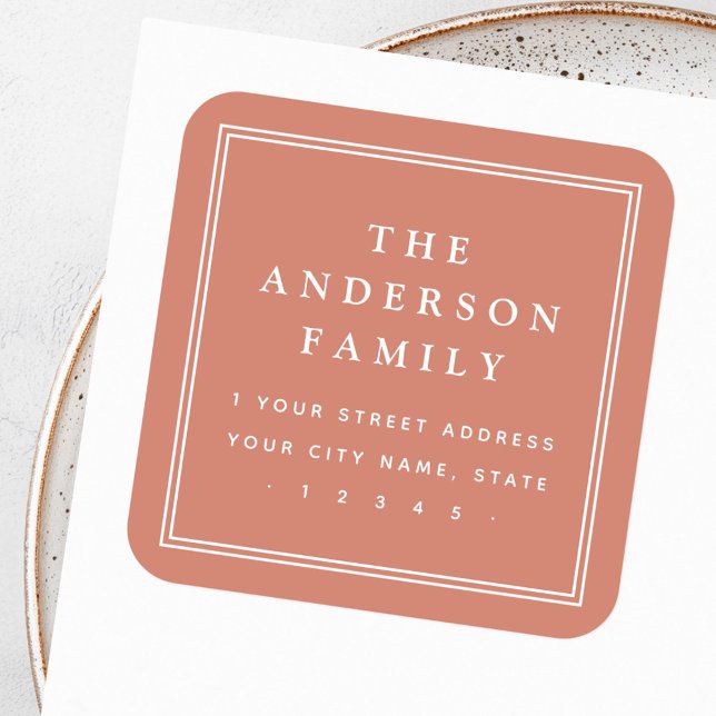 Adesivo Quadrado Endereço de retorno do nome Elegante border terrac (Elegant name border terracotta return address square sticker)