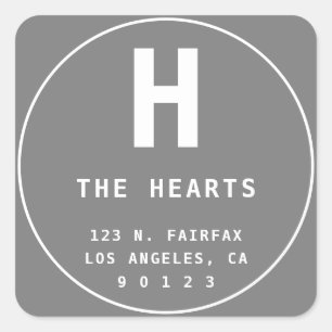 Adesivo Quadrado Endereço de Retorno Editável com Monograma   Cinza