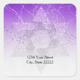Adesivo Quadrado Endereço de retorno Estrela da Gliteria Roxa de Da