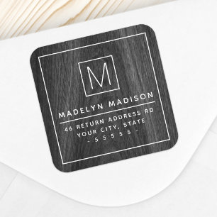 Adesivo Quadrado Endereço de retorno mínimo de madeira escura mínim