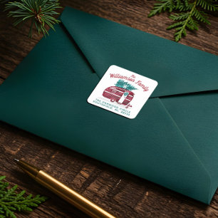 Adesivo Quadrado Endereço do monograma da árvore de Natal do